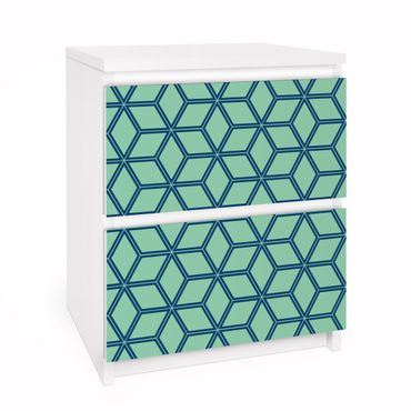 Adhesive film for furniture IKEA - Malm chest of 2x drawers - Cube pattern Green