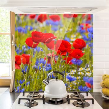 Glass Splashback - Summer Meadow With Poppies And Cornflowers - Square 1:1