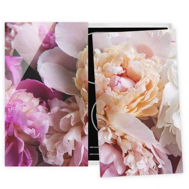 Glass stove top cover - Blooming Peonies
