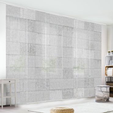 Sliding panel curtains set - Concrete Brick Look Grey