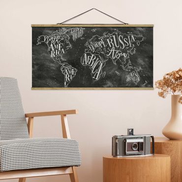 Fabric print with poster hangers - Chalk World Map