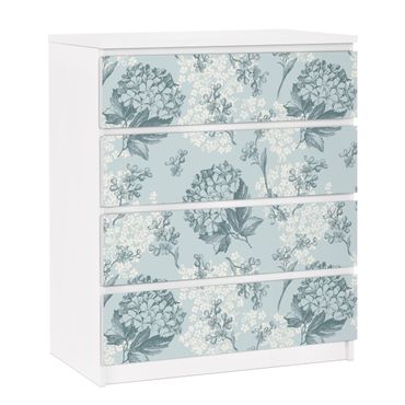 Adhesive film for furniture IKEA - Malm chest of 4x drawers - Hydrangea Pattern In Blue