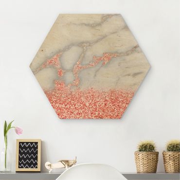 Hexagon Picture Wood - Marble Optics With Pink Confetti
