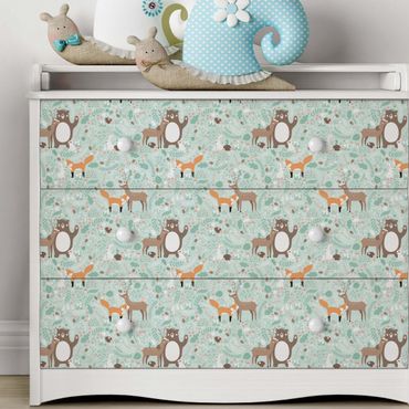 Adhesive film for furniture - Kids Pattern Forest Friends With Forest Animals