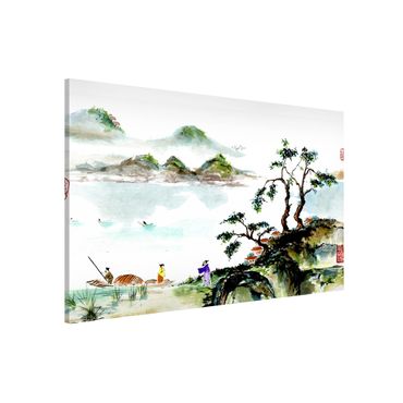 Magnetic memo board - Japanese Watercolour Drawing Lake And Mountains