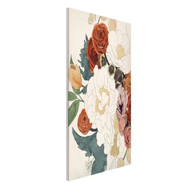 Magnetic memo board - Drawing Bouquet Of Flowers In Red And Sepia