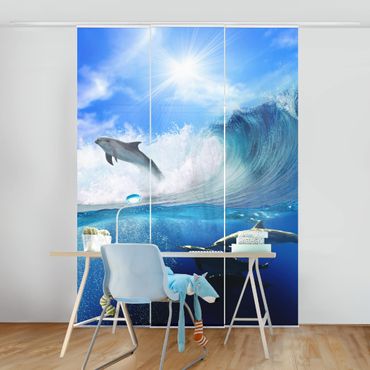 Sliding panel curtains set - Playing Dolphins