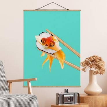 Fabric print with poster hangers - Sushi With Goldfish