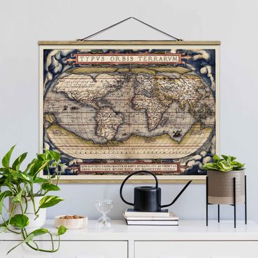 Fabric print with poster hangers - Historic World Map Typus Orbis Terrarum