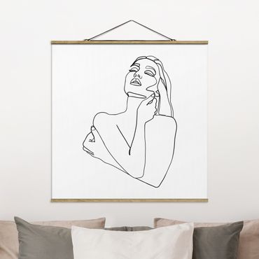 Fabric print with poster hangers - Line Art Woman Torso Black And White