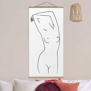 Fabric print with poster hangers - Line Art Nude Black And White