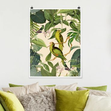Poster - Vintage Collage - Parrots In The Jungle