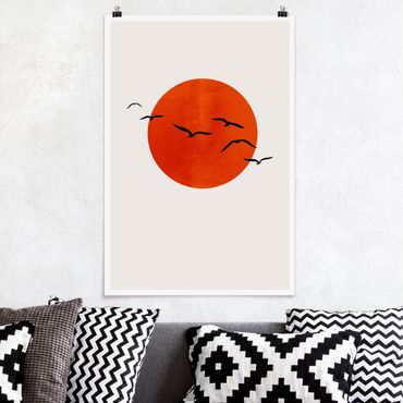 Poster - Flock Of Birds In Front Of Red Sun I