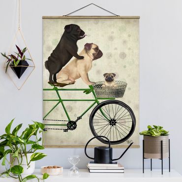 Fabric print with poster hangers - Cycling - Pugs On Bike