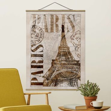 Fabric print with poster hangers - Shabby Chic Collage - Paris