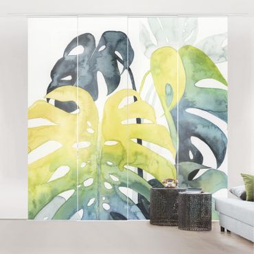 Sliding panel curtains set - Tropical Foliage - Monstera