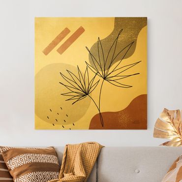 Canvas print - Fan palm Line Art and terracotta colours - Square1:1