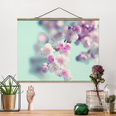 Fabric print with poster hangers - Colourful Cherry Blossoms - Landscape format 4:3