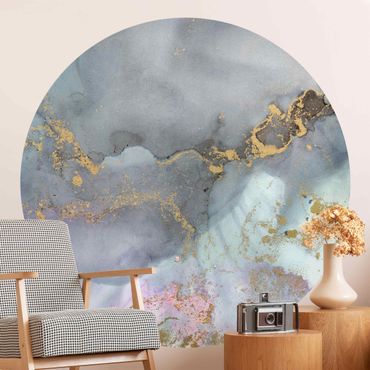 Self-adhesive round wallpaper - Colour Experiments Marble Rainbow Colours And Gold