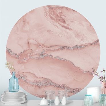 Self-adhesive round wallpaper - Colour Experiments Marble Light Pink And Glitter