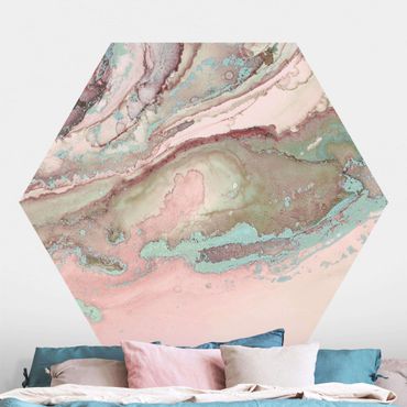 Self-adhesive hexagonal pattern wallpaper - Colour Experiments Marble Light Pink And Turquoise