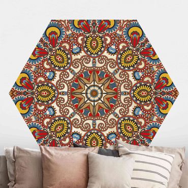 Self-adhesive hexagonal pattern wallpaper - Coloured Mandala
