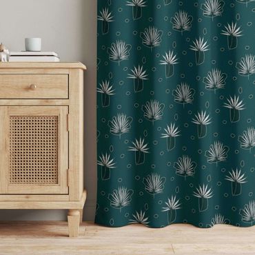 Curtain - Fern Leaves With Dots -Dark Jade Green