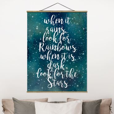 Stoffbild mit Posterleisten - Sternenhimmel Regenbogen - Hochformat 3:4