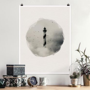 Poster - WaterColours - Lighthouse In The Fog