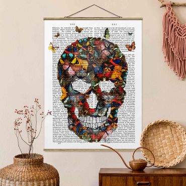 Fabric print with poster hangers - Scary Reading - Butterfly Skull
