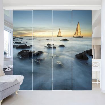 Sliding panel curtains set - Sailboats On the Ocean