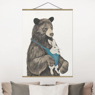 Fabric print with poster hangers - Illustration Bear And Bunny Baby