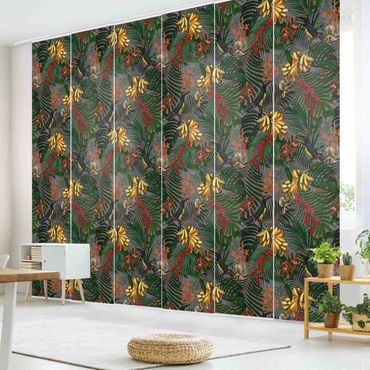 Sliding panel curtain - Tropical Ferns With Tucan Green
