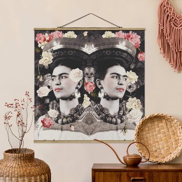 Fabric print with poster hangers - Frida Kahlo - Flower Flood