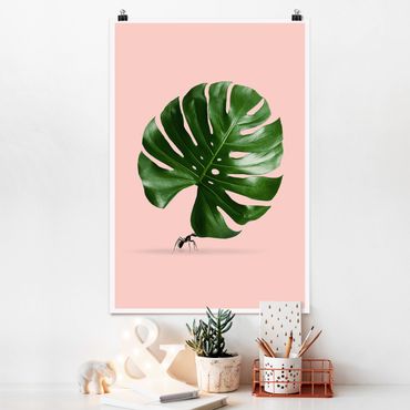 Poster animals - Ant With Monstera Leaf