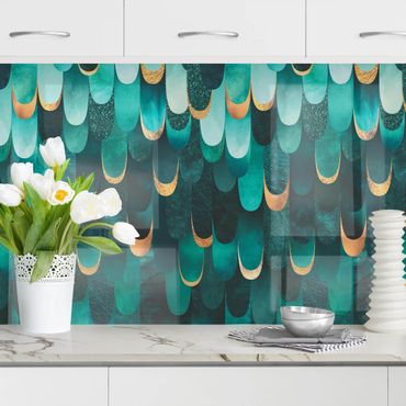 Kitchen wall cladding - Feathers Gold Turquoise II