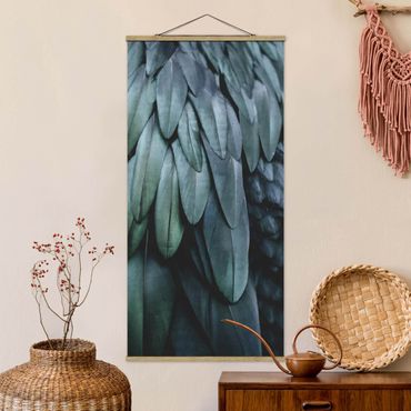 Fabric print with poster hangers - Feathers In Aquamarine - Portrait format 1:2