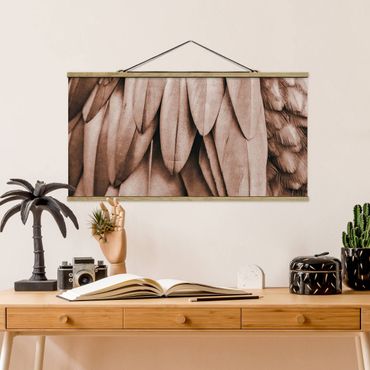 Fabric print with poster hangers - Feathers In Rosegold - Landscape format 2:1