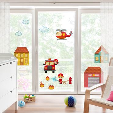 Window sticker - Firefighter Set with Houses