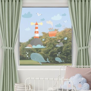 Window sticker - Lighthouse And Whales