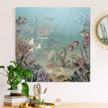 Print on canvas - View from afar in the coral reef - Square 1:1