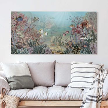 Print on canvas - View from afar in the coral reef - Landscape format 2:1