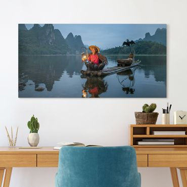 Print on canvas - Cormorant Fisherman At Dusk