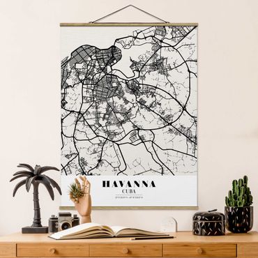 Fabric print with poster hangers - Havana City Map - Classic