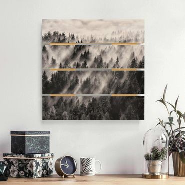 Print on wood - Light Rays In The Coniferous Forest