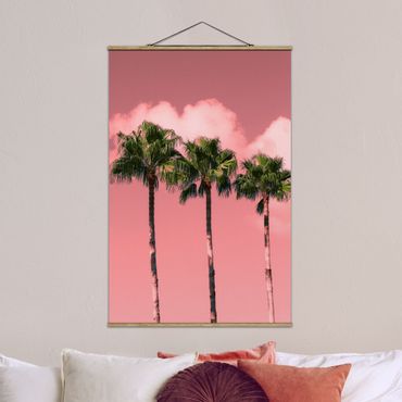Fabric print with poster hangers - Palm Trees Against Sky Pink