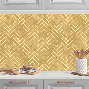 Kitchen wall cladding - Fish Bone Tiles - Golden Look White Joints