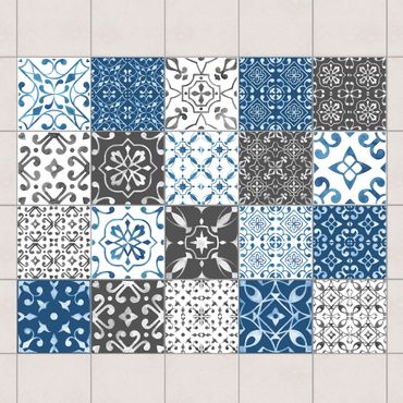 Tile sticker - Watercolour Pattern Mix Gray Blue