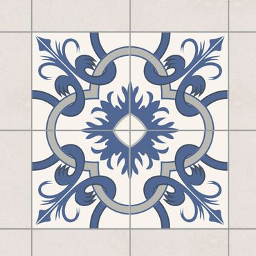 Tile sticker - Spanish tile panel - 4 tiles crème blue