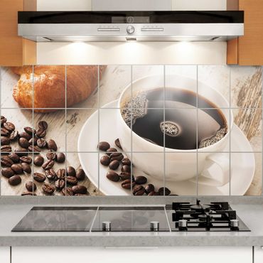 Tile sticker - Steaming coffee cup with coffee beans